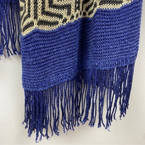 NIC + Zoe Linen Blend Boho Geometric Open Front Fringe Cardigan Medium Cream - Picture 8 of 12